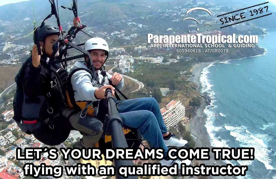 poster picture fly in tandem paragliding with tropical paragliding instructor